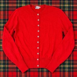 Vintage Ballantyne Luxury Red Cashmere Cardigan Made In Scotland XS
